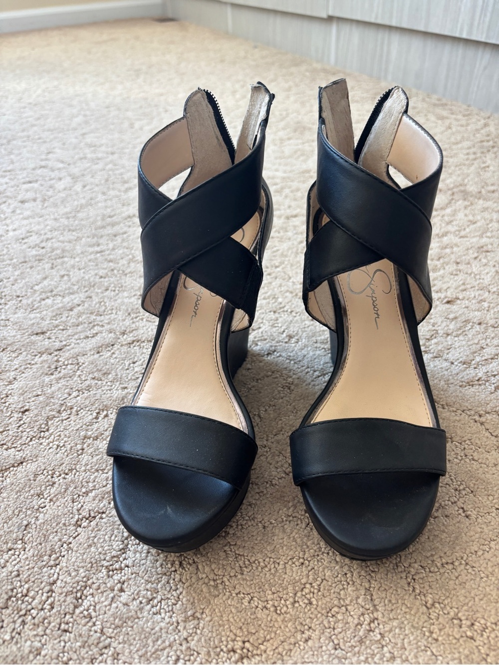 Jessica Simpson Black Crisscross Wedge Sandals - size 6